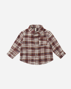 Collared Long Sleeve Shirt - Burgundy Plaid