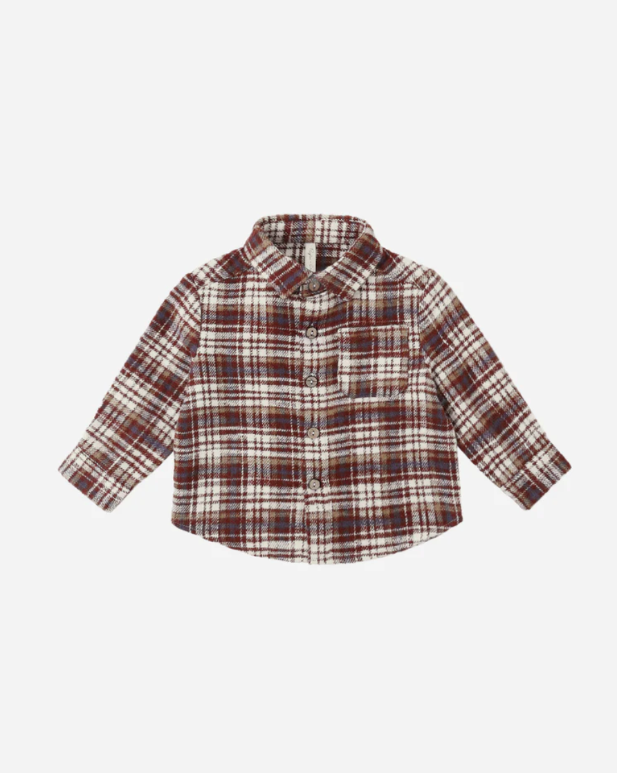 Collared Long Sleeve Shirt - Burgundy Plaid