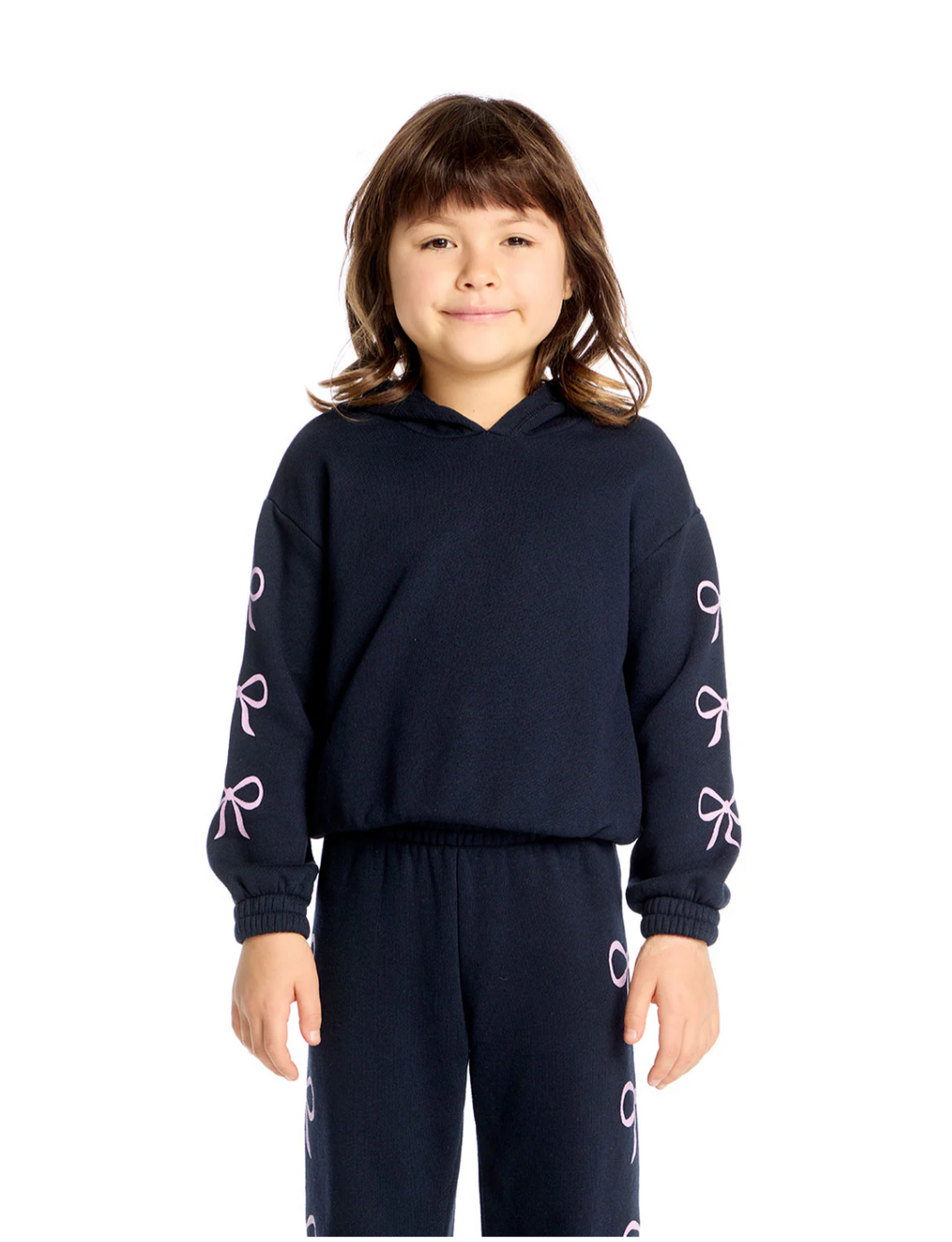 Semi Cropped Shirred Stormy Bows Hoodie Pullover