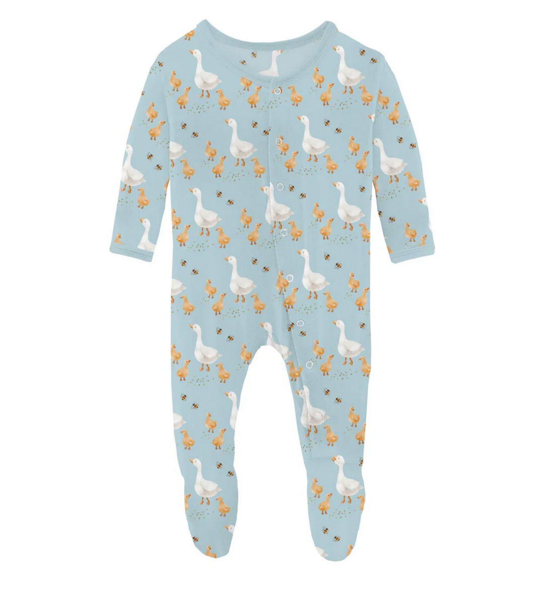 Print Footie With Snaps Spring Sky Feeding Ducks