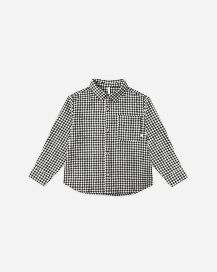 Collared Long Sleeve Shirt - Black Gingham