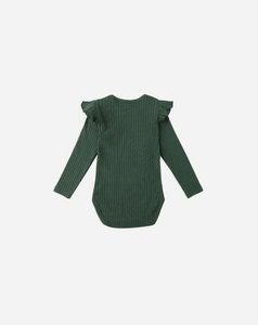 Shoulder Ruffle Bodysuit - Green
