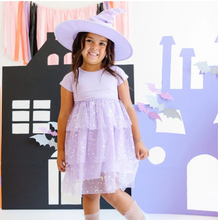 Load image into Gallery viewer, Lilac Star And Moon Halloween Short Sleeve Tutu Dress

