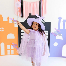 Load image into Gallery viewer, Lilac Star And Moon Halloween Short Sleeve Tutu Dress
