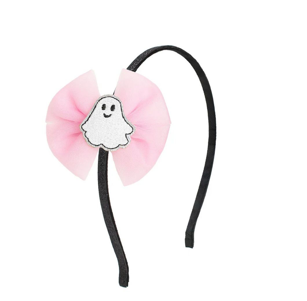 Coquette Tulle Ghost Bow Halloween Headband
