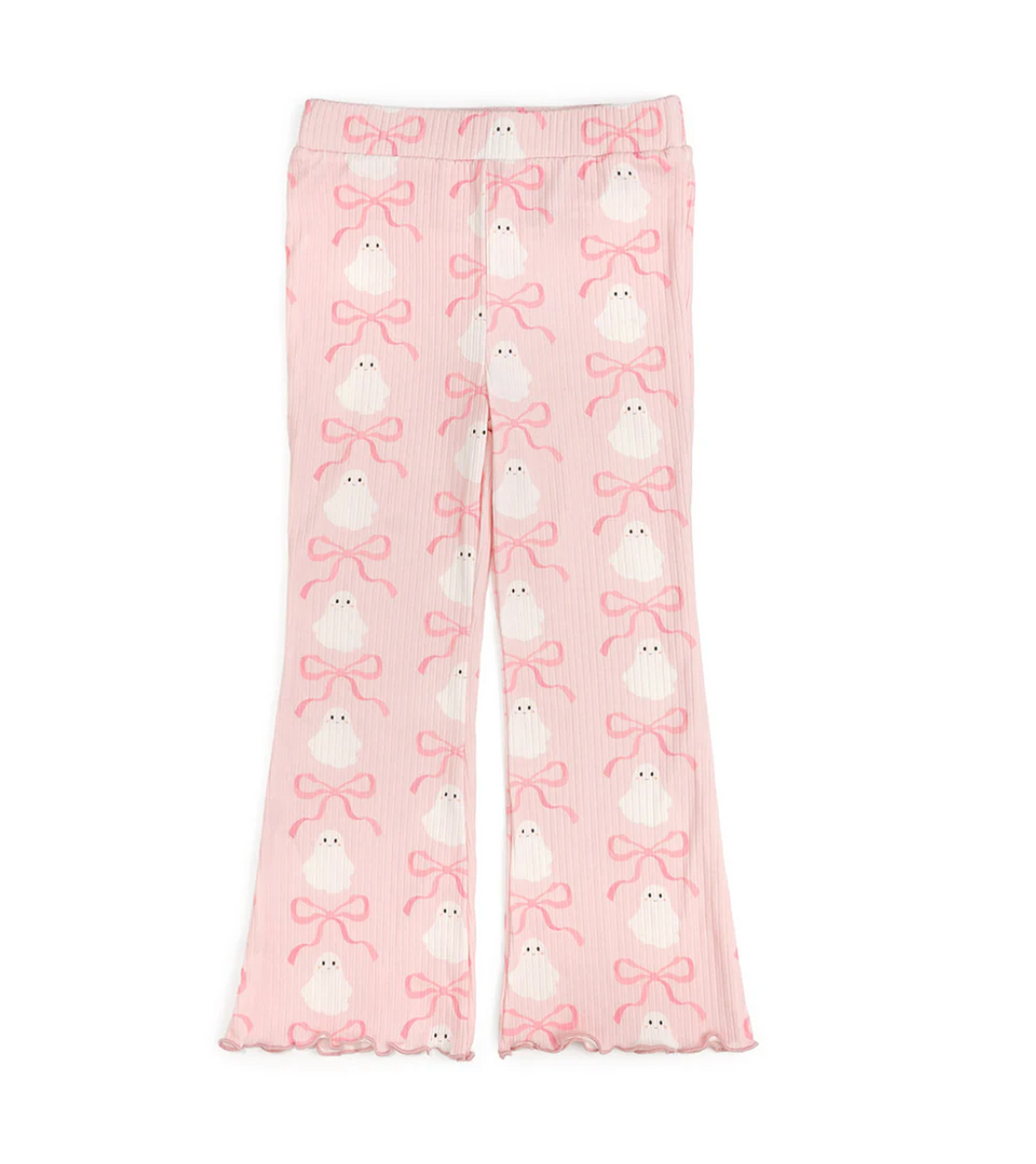 Coquette Ghost Halloween Flare Legging Pink