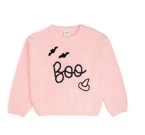 Boo Bat Halloween Knit Sweater Pink