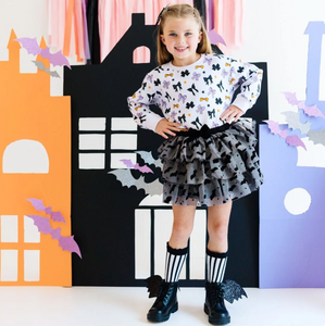 Flocked Bats Halloween Bow Tiered Tutu
