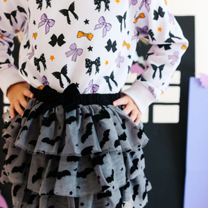 Flocked Bats Halloween Bow Tiered Tutu