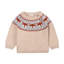 Load image into Gallery viewer, Fox Jacquard Fair Isle Sweater Knit Baby Pullover Oatmeal Heather
