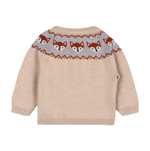 Load image into Gallery viewer, Fox Jacquard Fair Isle Sweater Knit Baby Pullover Oatmeal Heather

