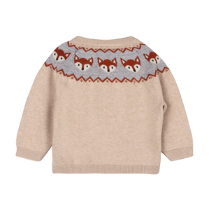 Fox Jacquard Fair Isle Sweater Knit Baby Pullover Oatmeal Heather