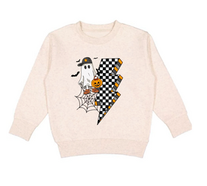 Checker Ghost Halloween Sweatshirt Natural