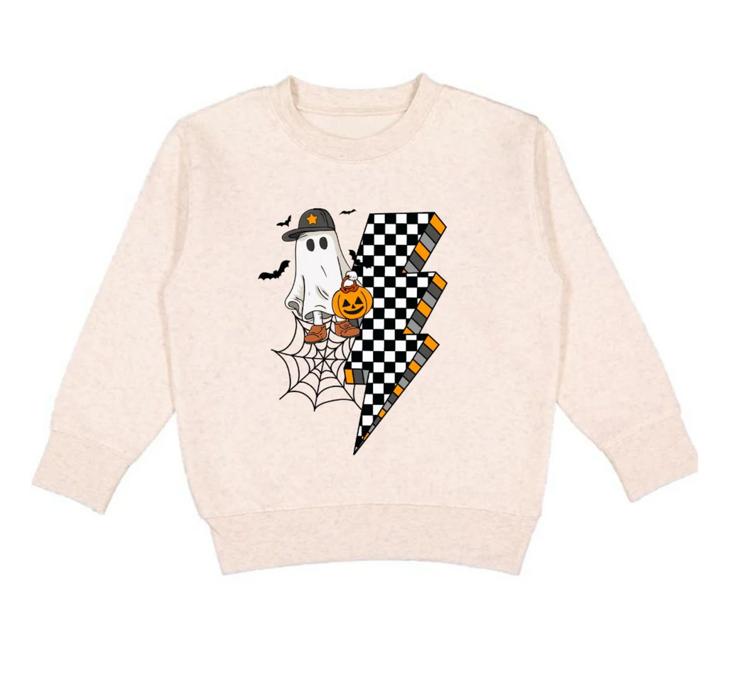 Checker Ghost Halloween Sweatshirt Natural