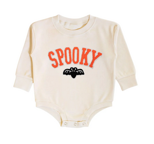 Spooky Patch Halloween Long Sleeve Romper - Natural