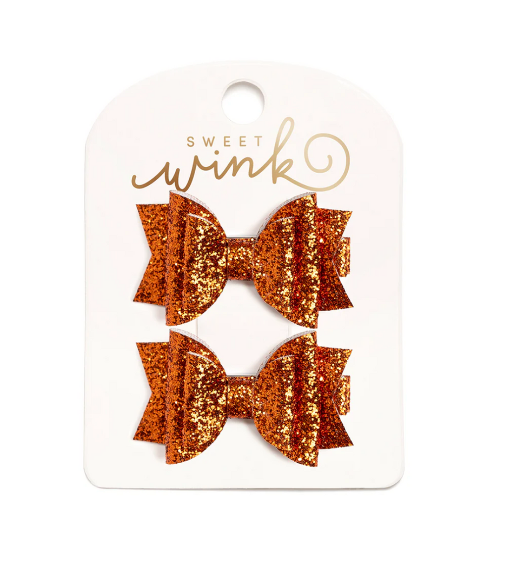 Spice Glitter Bow Clip Set