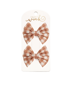 Gingham Printed Tulle Bow Clip Set