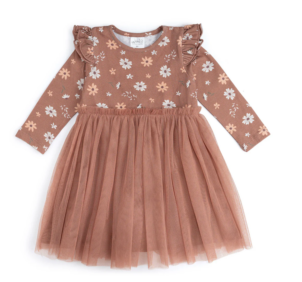 Ditsy Fall Floral Long Sleeve Tutu Dress
