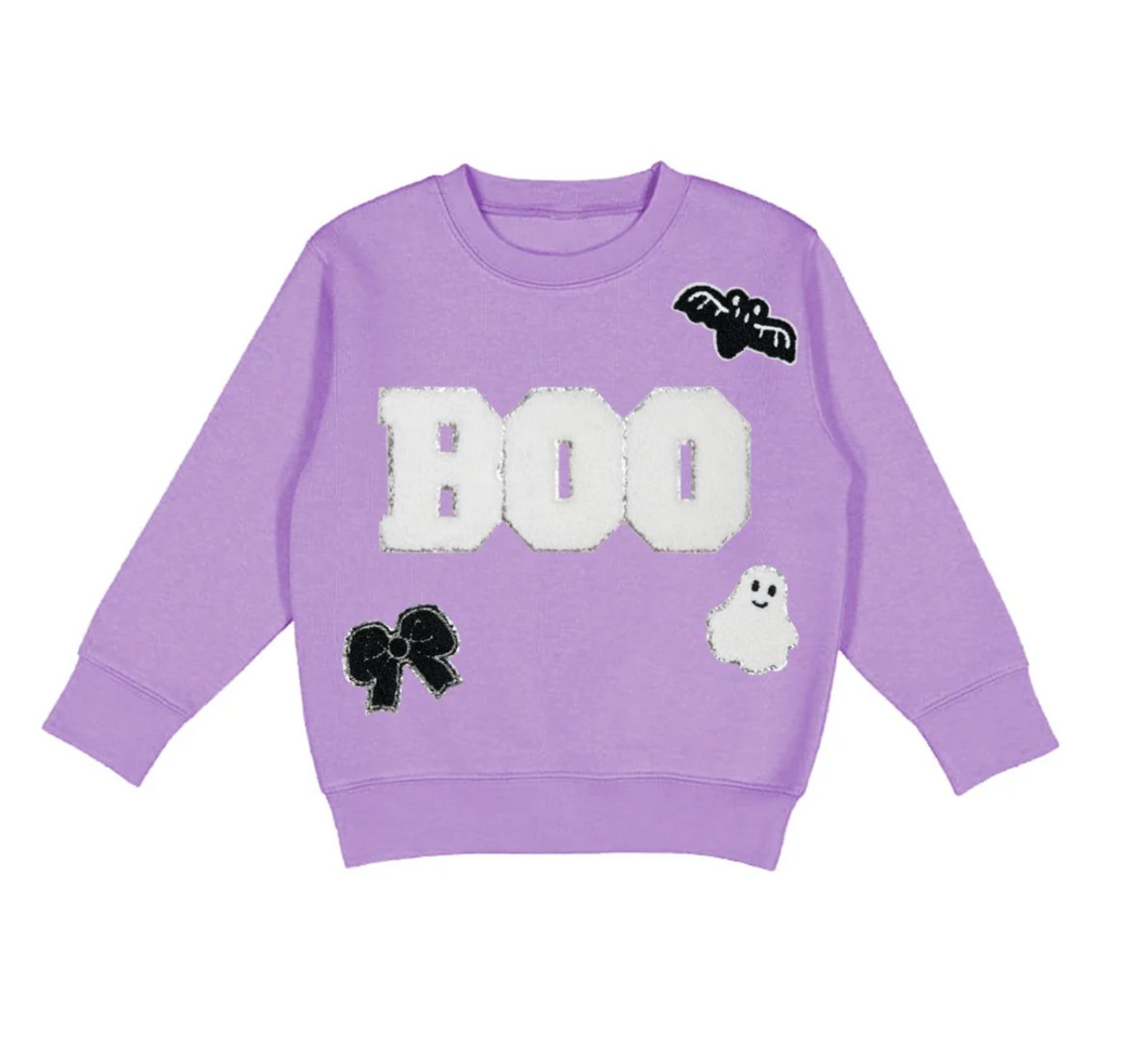 Boo Patch Halloween Sweatshirt Lavender