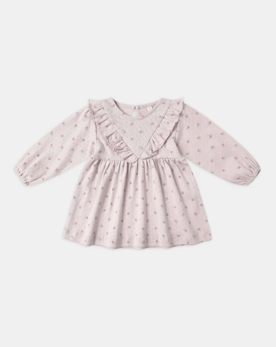 Long Sleeve Ruffle V Dress - Lilac Ditsy