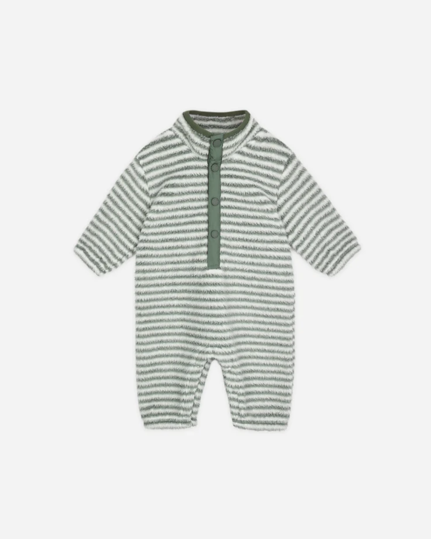 Fuzzy Winter Jumpsuit - Evergreen Stripe