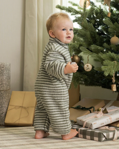 Fuzzy Winter Jumpsuit - Evergreen Stripe