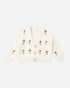 Boxy Crop Cardigan - Winter Daisy Embroidery
