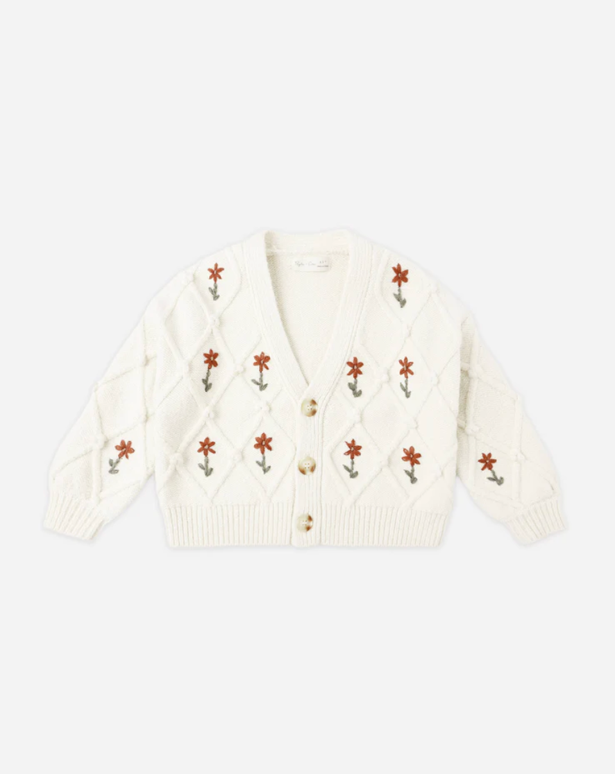 Boxy Crop Cardigan - Winter Daisy Embroidery