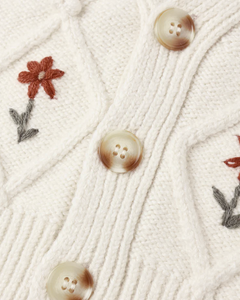 Boxy Crop Cardigan - Winter Daisy Embroidery