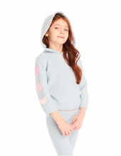 Load image into Gallery viewer, Fleece Pullover Hoodie With Pink Hearts - Light Blue
