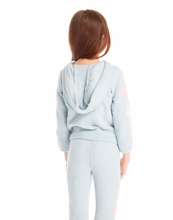 Load image into Gallery viewer, Fleece Pullover Hoodie With Pink Hearts - Light Blue
