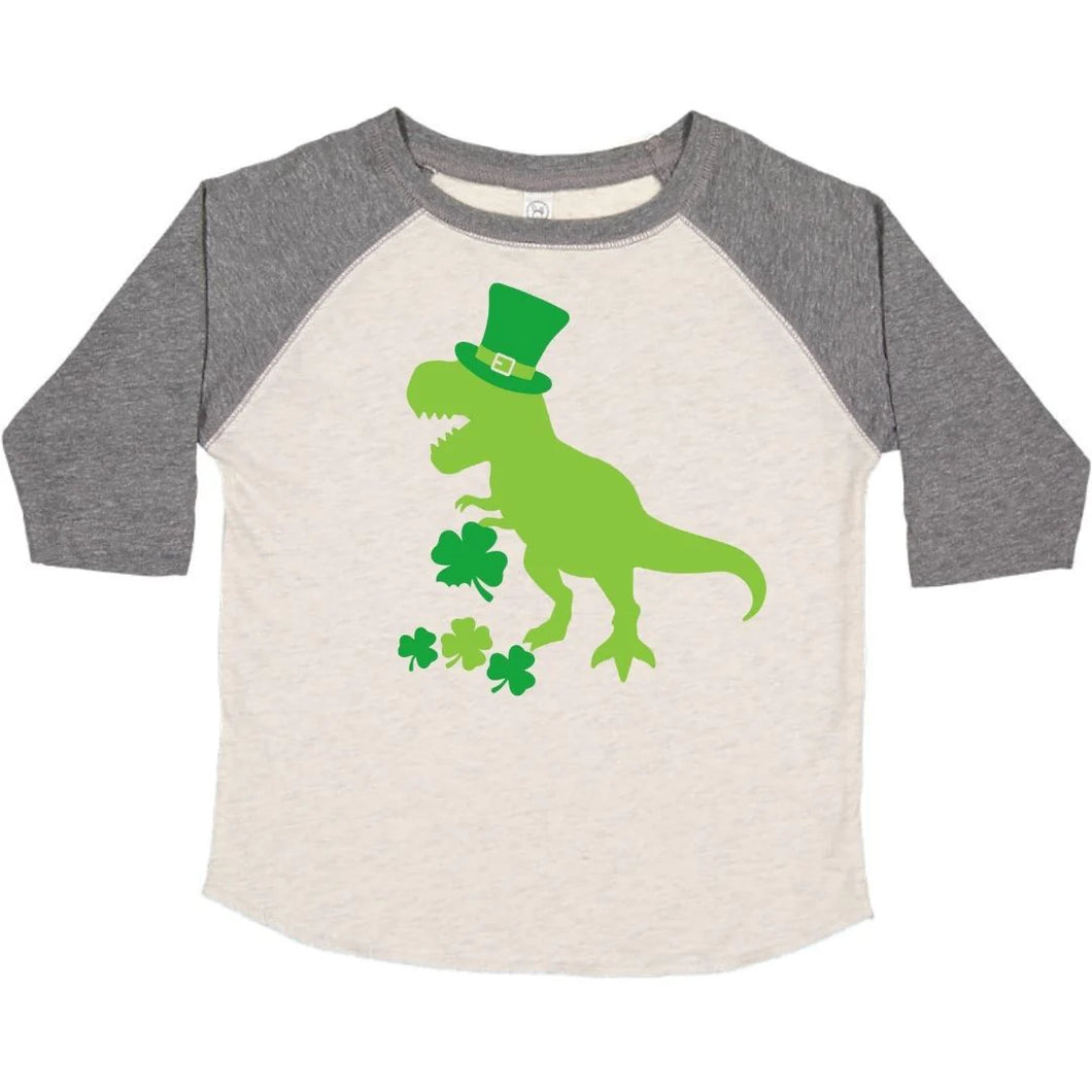 Luckysaurus St. Patricks Day 3/4 Shirt - Natural
