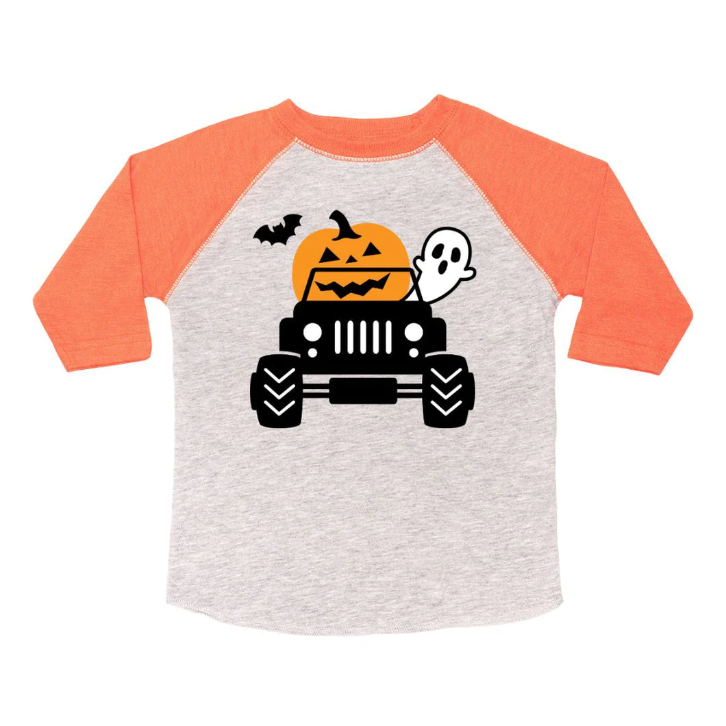 Pumpkin Monster Truck Halloween 3/4 Shirt - Heather/Orange