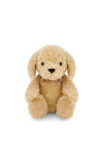 Load image into Gallery viewer, Front view of Snuggle Bunnies Honey the Puppy, a honey-colored plush dog with floppy ears, a black nose, and a floral bow tie.
