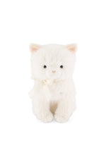 Load image into Gallery viewer, Front view of Snuggle Bunnies Moon the Kitty in Snow, a fluffy white cat plush with pink ears and a cream ribbon bow.
