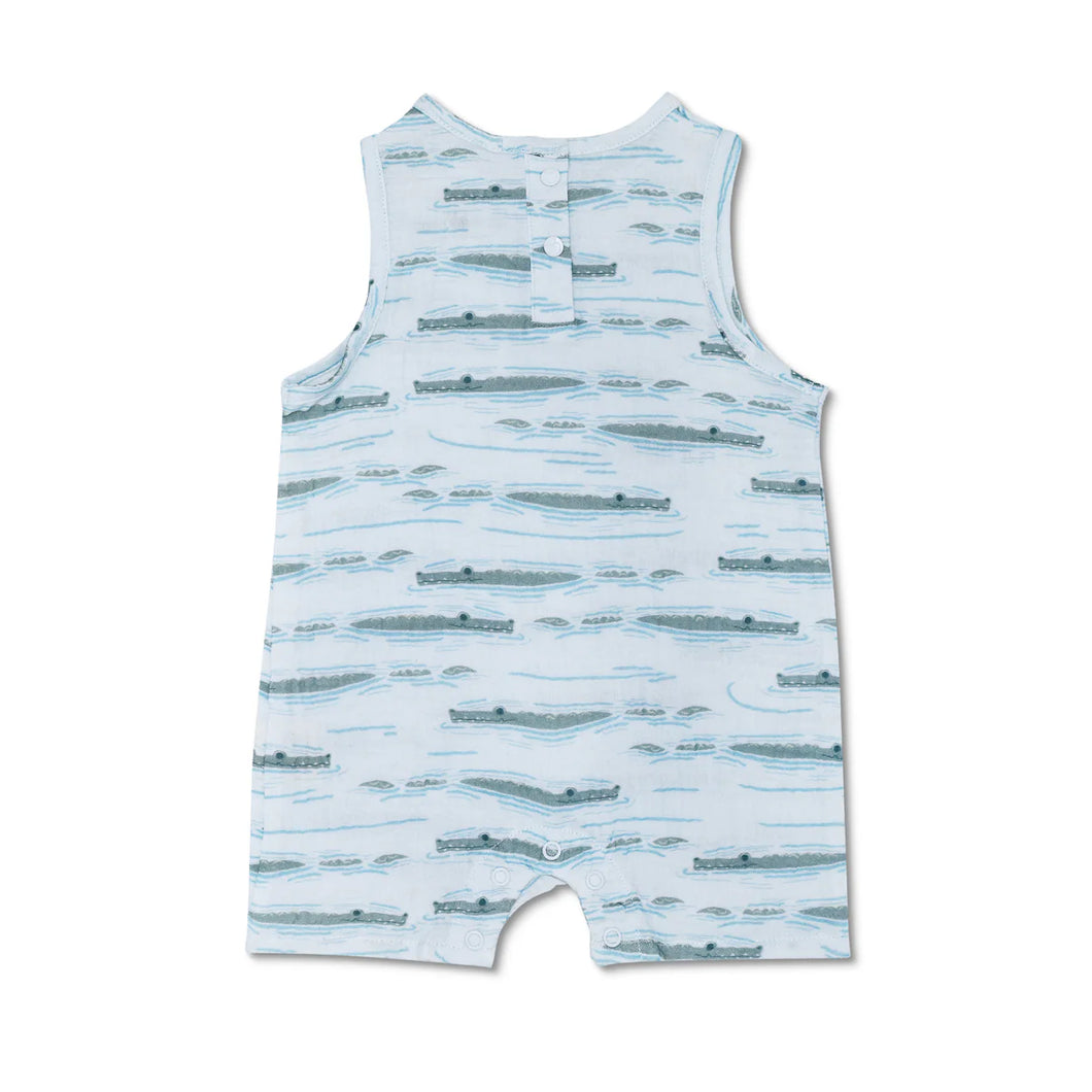 Muslin Sleeveless Coverall - Alligator Print