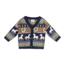 Load image into Gallery viewer, Western Jacquard Knit Baby Cardigan - Navy
