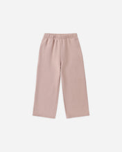 Load image into Gallery viewer, A pair of dusty pink wide-leg cropped pants with an elastic waistband, shown flat against a solid white background.
