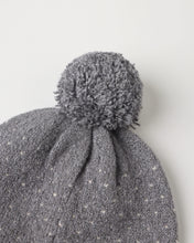 Load image into Gallery viewer, Beanie in Slate Birdseye, close-up of the pom pom
