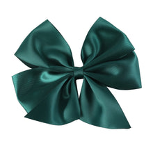Load image into Gallery viewer, A large satin hair bow in a deep teal green color, photographed against a solid white background.
