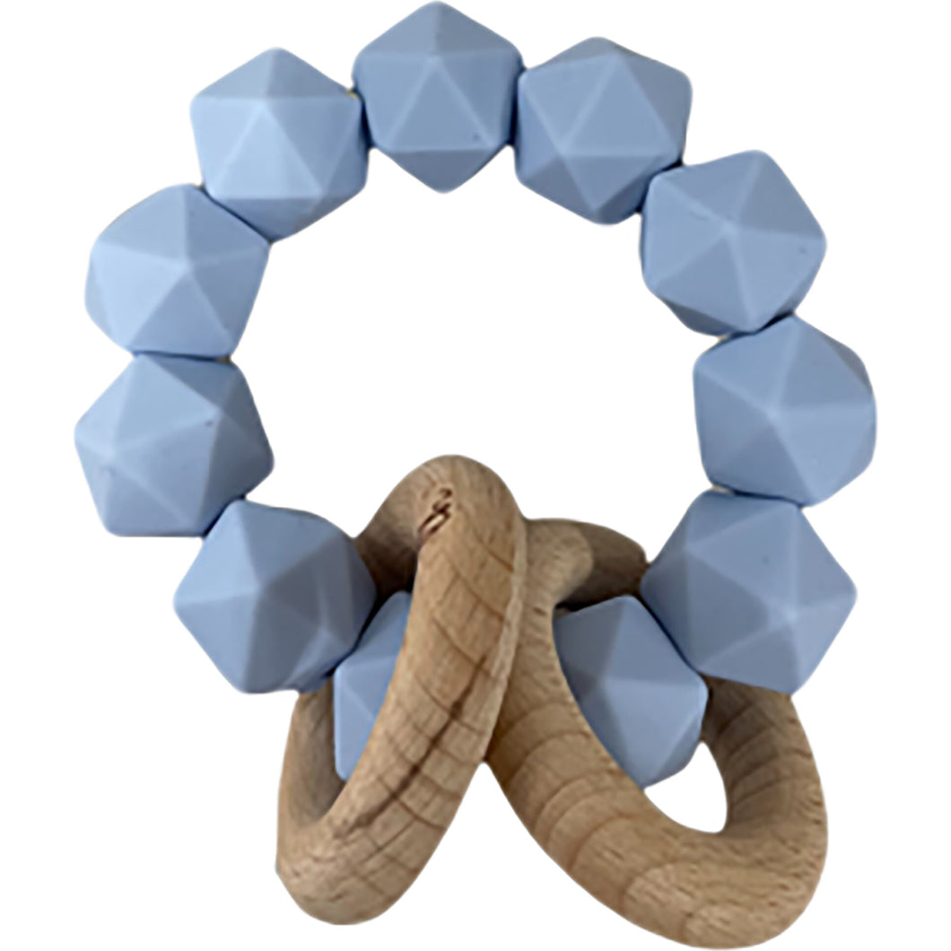 Abby Silicone & Beech Wood Rattle - Baby Blue