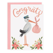 Load image into Gallery viewer, Stork Congrats Pink Card + Envelope
