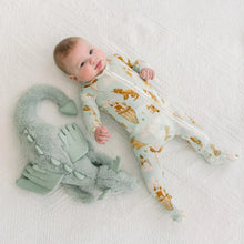 Load image into Gallery viewer, Print Footie w/2 Way Zipper - Aloe Castles &amp; Clouds
