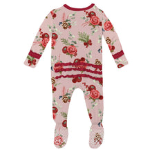 Load image into Gallery viewer, Print Muffin Ruffle Footie With 2 Way Zipper - Baby Rose Holiday Floral
