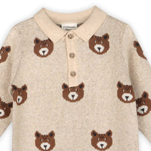 Load image into Gallery viewer, Brown Bear Jacquard Sweater Knit Baby Jumpuit (Organic) - Oatmeal Heather
