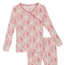 Load image into Gallery viewer, Print Long Sleeve Kimono Pajama Set - Baby Rose Ballet Dancers
