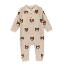 Load image into Gallery viewer, Brown Bear Jacquard Sweater Knit Baby Jumpuit (Organic) - Oatmeal Heather
