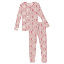 Load image into Gallery viewer, Print Long Sleeve Kimono Pajama Set - Baby Rose Ballet Dancers
