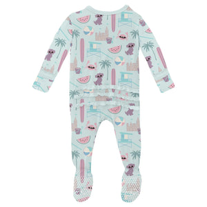 Print Muffin Ruffle Footie With 2 Way Zipper - Fresh Air Beach Day