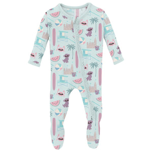 Print Muffin Ruffle Footie With 2 Way Zipper - Fresh Air Beach Day
